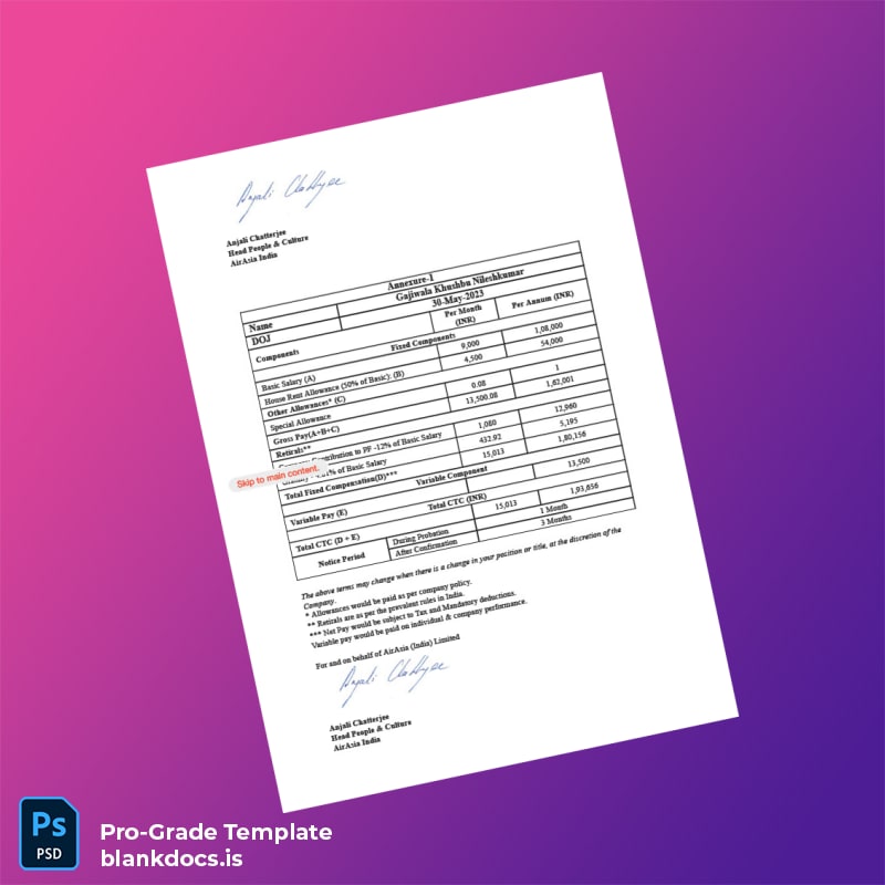 Blank India AirAsia Employment Verification Letter Template in Word and PDF formats page 7 Document Preview - BlankDocs