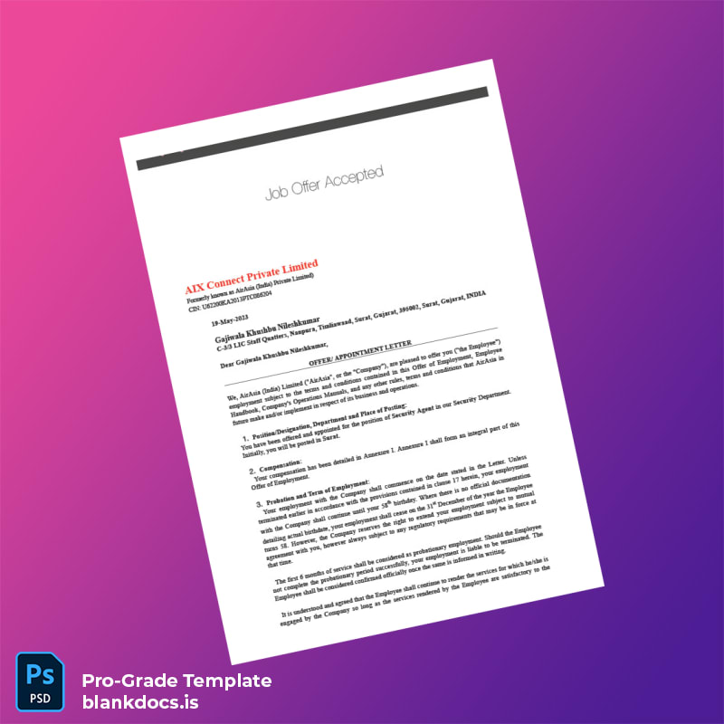 Blank India AirAsia Employment Verification Letter Template (Word/PDF) Document Preview - BlankDocs