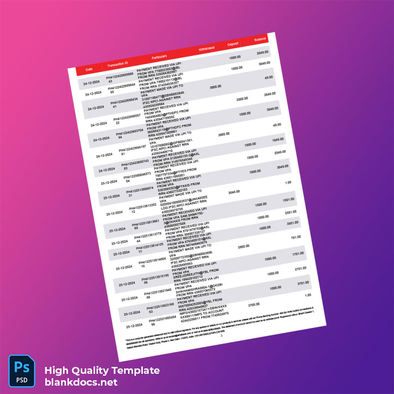 India Airtel Bank Statement Template in Word and PDF formats page 3