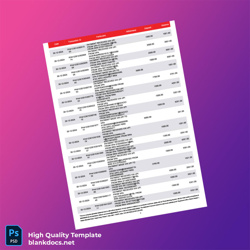 India Airtel Bank Statement Template in Word and PDF formats page 4