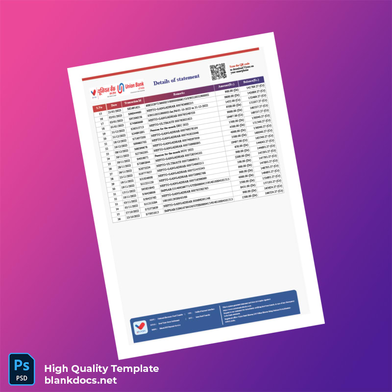 India Andhra Bank Statement Template in Word and PDF formats page 2