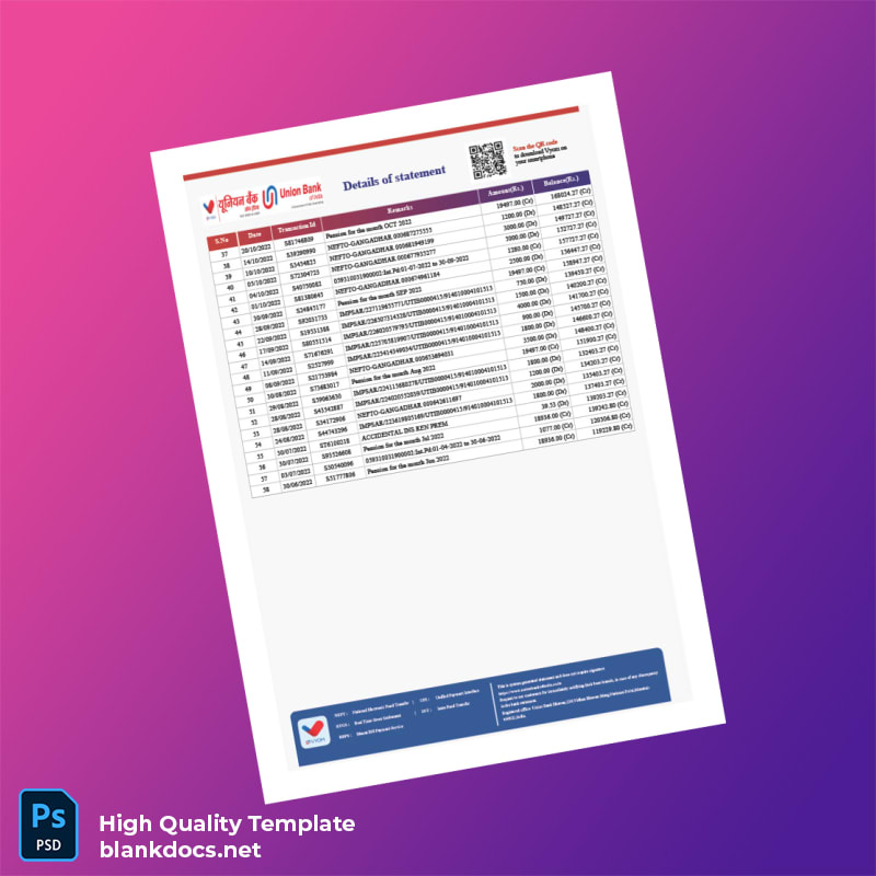 India Andhra Bank Statement Template in Word and PDF formats page 3