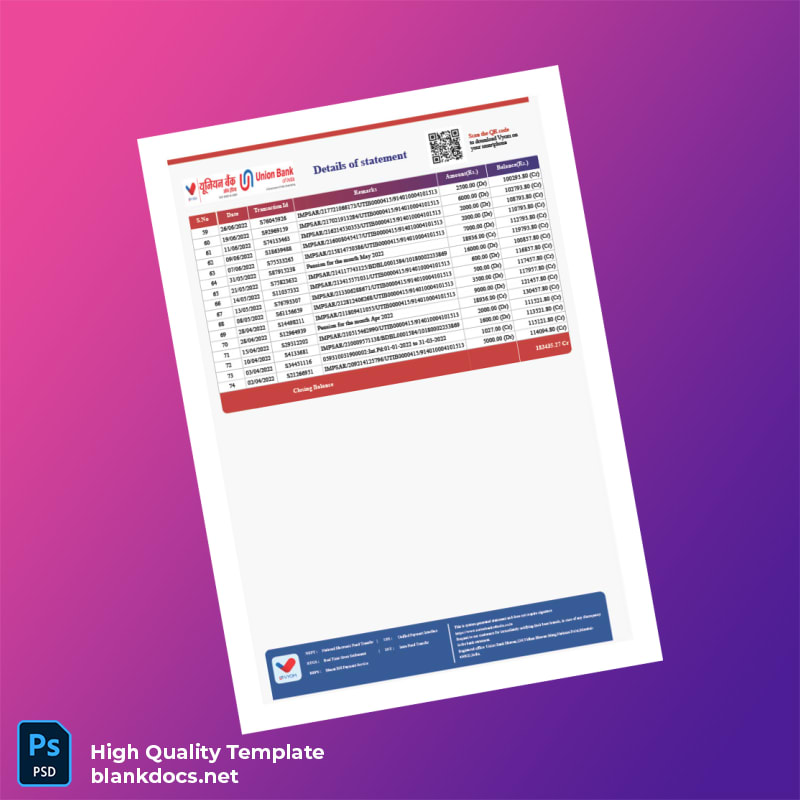 India Andhra Bank Statement Template in Word and PDF formats page 4