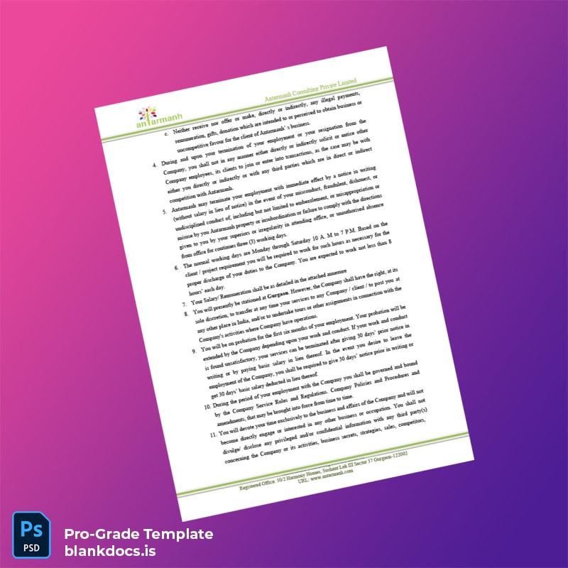 Blank India Antarmanh Consulting Private Limited Salary Certificate Template in Word and PDF formats page 2 Document Preview - BlankDocs