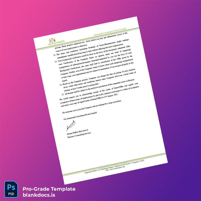 Blank India Antarmanh Consulting Private Limited Salary Certificate Template in Word and PDF formats page 3 Document Preview - BlankDocs