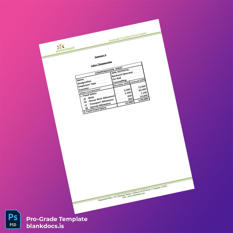 Blank India Antarmanh Consulting Private Limited Salary Certificate Template in Word and PDF formats page 4 Document Preview - BlankDocs