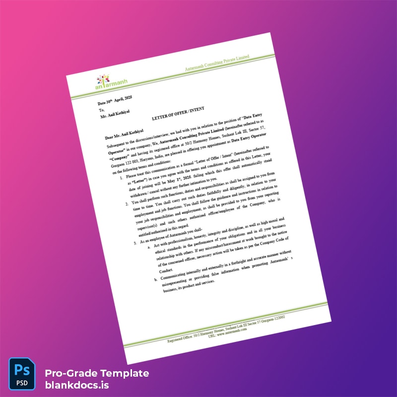 Blank India Antarmanh Consulting Private Limited Salary Certificate Template (Word/PDF) Document Preview - BlankDocs