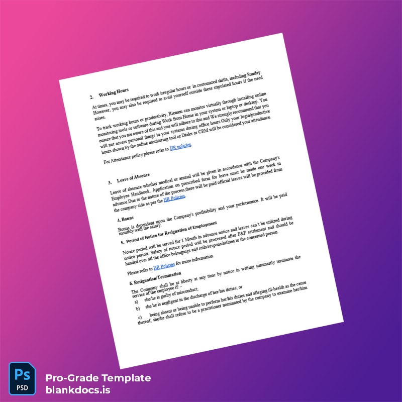 Blank India Appointment Letter Template in Word and PDF formats page 2 Document Preview - BlankDocs