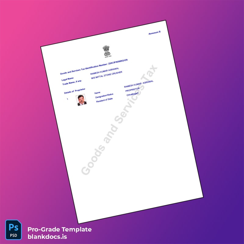 Blank India Assistant Commissioner of State Tax GST Registration Certificate Template in Word and PDF formats page 3 Document Preview - BlankDocs