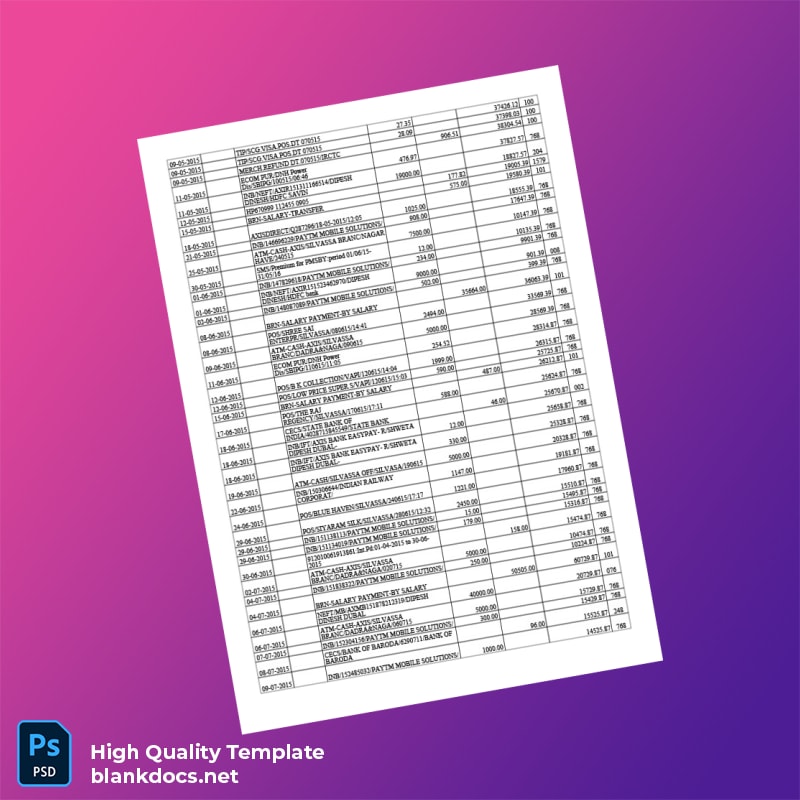 India Axis Bank Account Statement Template in Word and PDF formats page 2