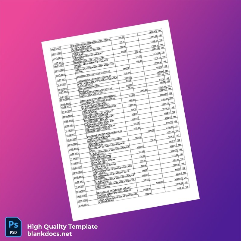 India Axis Bank Account Statement Template in Word and PDF formats page 3