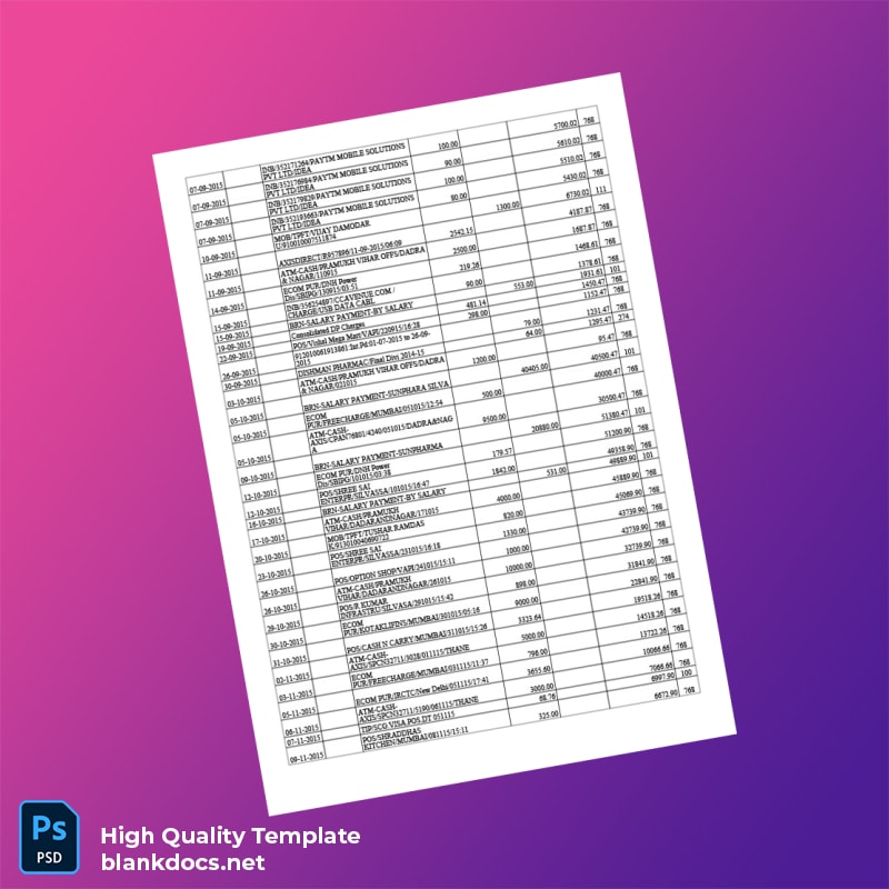 India Axis Bank Account Statement Template in Word and PDF formats page 4