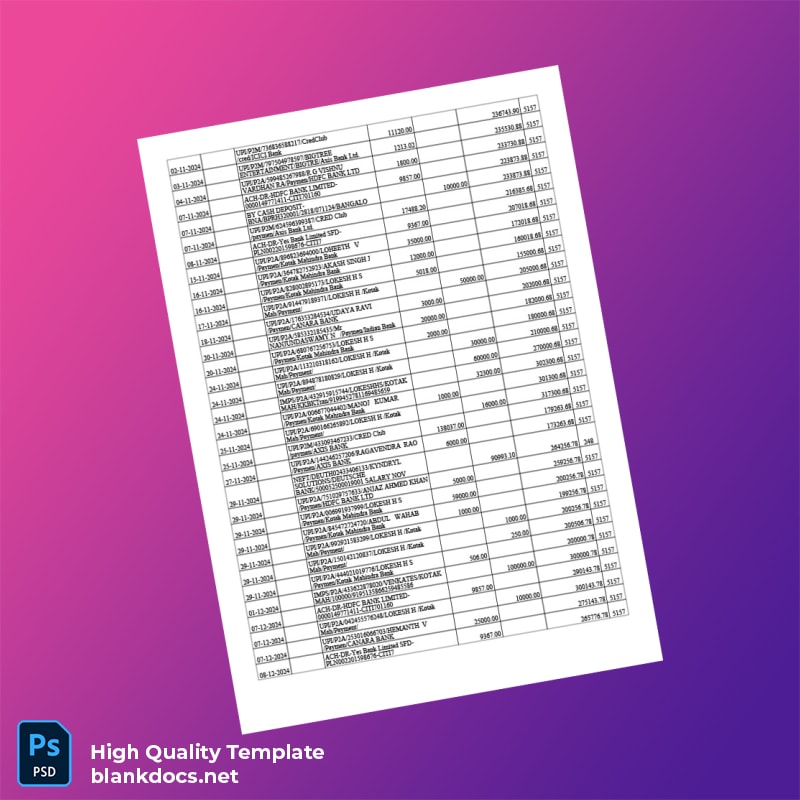 India Axis Bank Account Statement Template in Word and PDF formats page 4