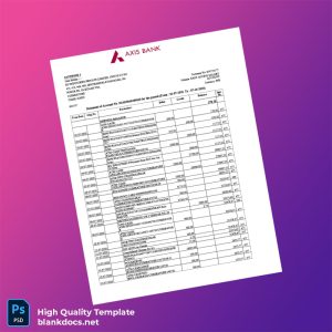 India Axis Bank Statement Template in Word and PDF formats