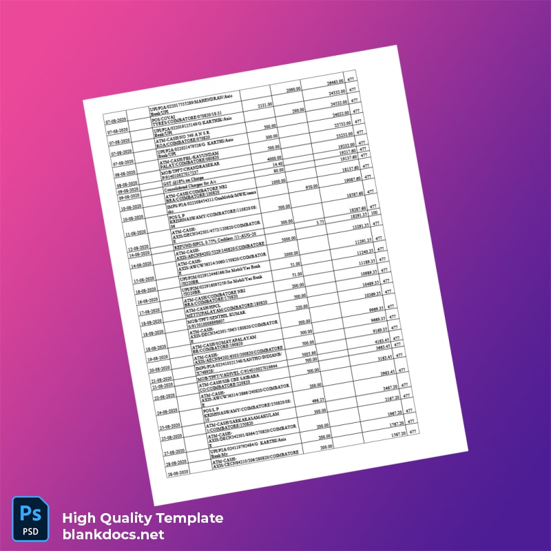 India Axis Bank Statement Template in Word and PDF formats page 3