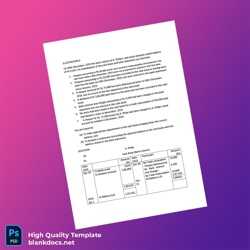 India Bank Reconciliation Statement Template in Word and PDF formats page 2