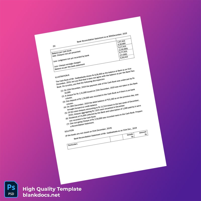 India Bank Reconciliation Statement Template in Word and PDF formats page 3