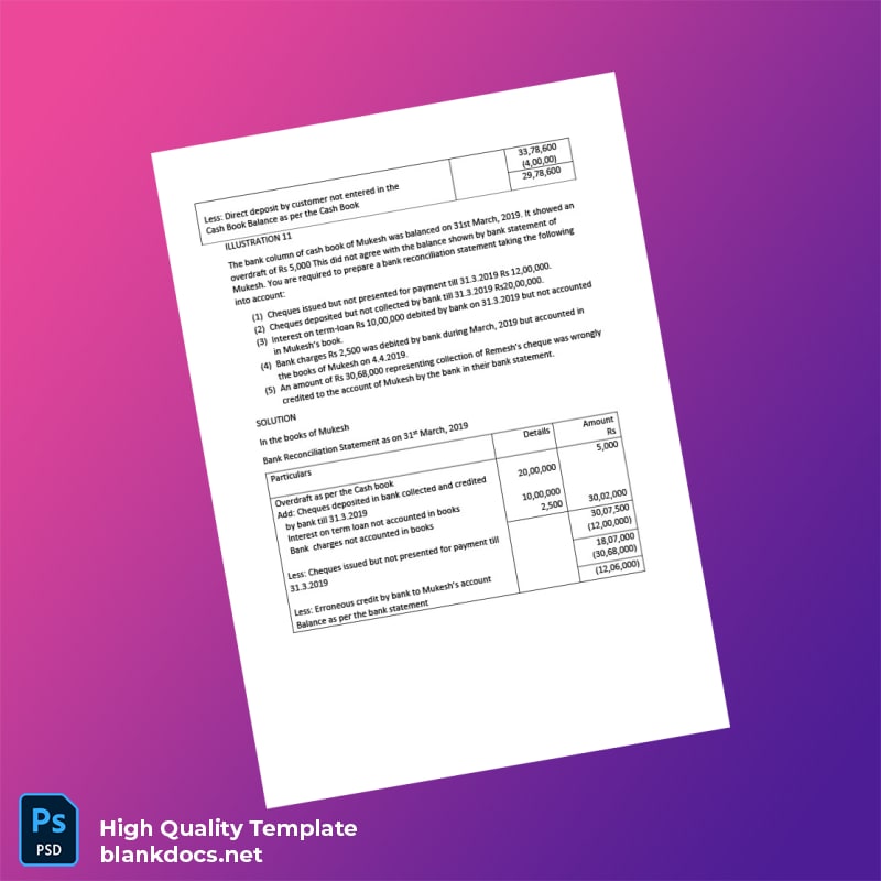 India Bank Reconciliation Statement Template in Word and PDF formats page 6