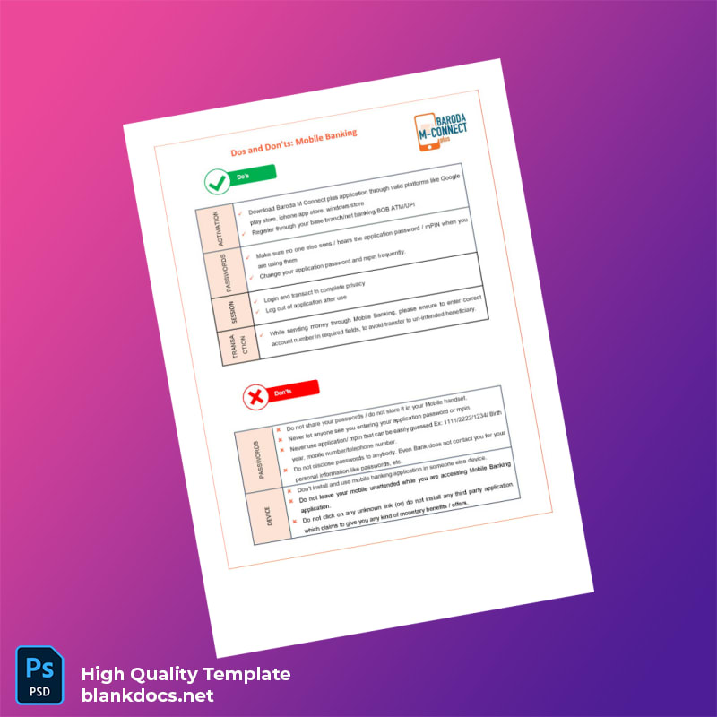 India Bank of Baroda Bank Statement Template in Word and PDF formats page 2