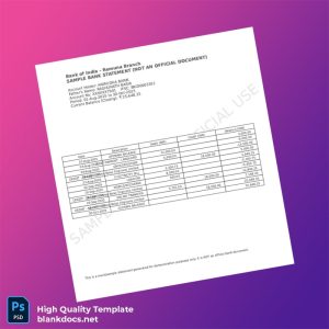 India Bank of India Bank Statement Template in Word and PDF formats