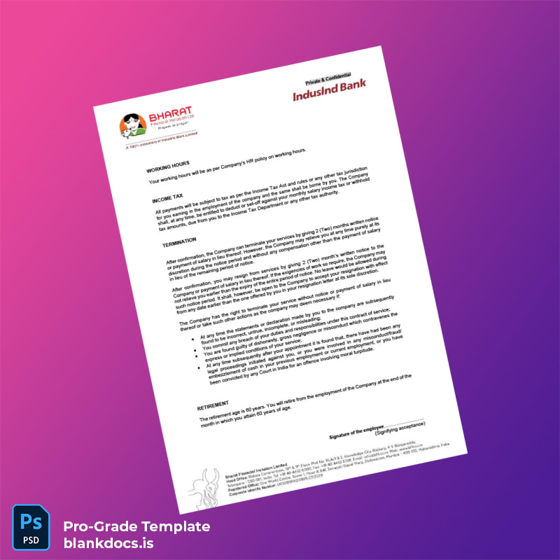 Blank India Bharat Financial Inclusion Limited Employment Verification Letter Template in Word and PDF formats page 3 Document Preview - BlankDocs