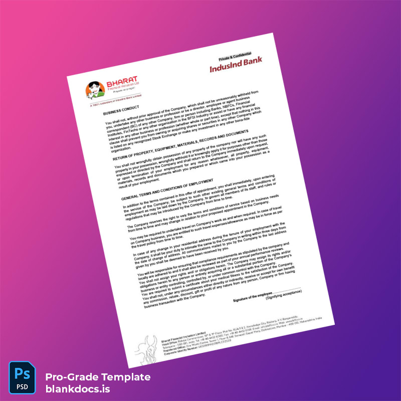 Blank India Bharat Financial Inclusion Limited Employment Verification Letter Template in Word and PDF formats page 5 Document Preview - BlankDocs