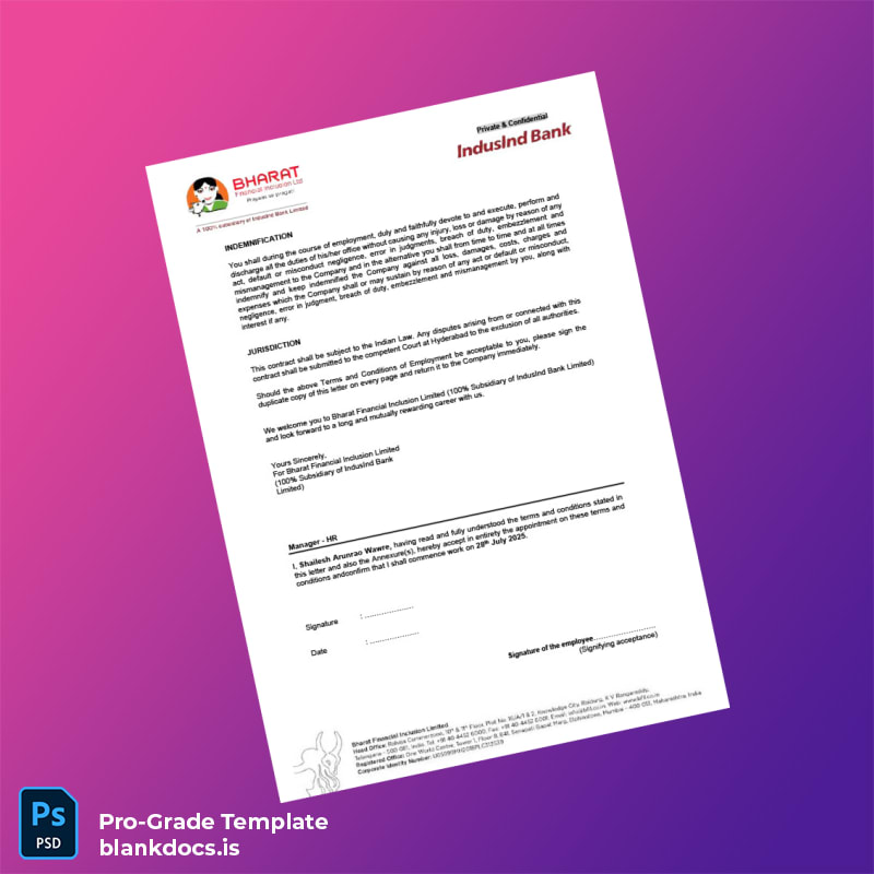 Blank India Bharat Financial Inclusion Limited Employment Verification Letter Template in Word and PDF formats page 6 Document Preview - BlankDocs