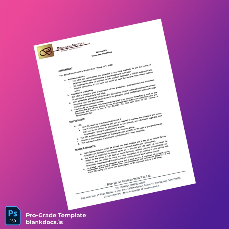 Blank India Bhavyansh Infotech Services Pvt Ltd Employment Verification Letter Template in Word and PDF formats page 3 Document Preview - BlankDocs