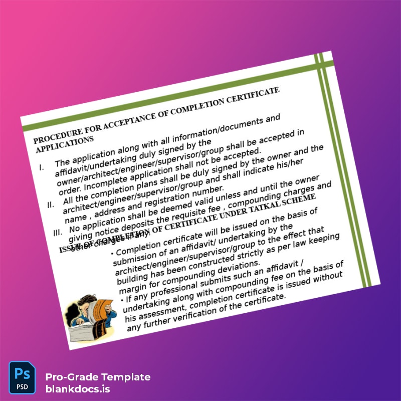 Blank India Building Completion Certificate Template in Word and PDF formats page 5 Document Preview - BlankDocs