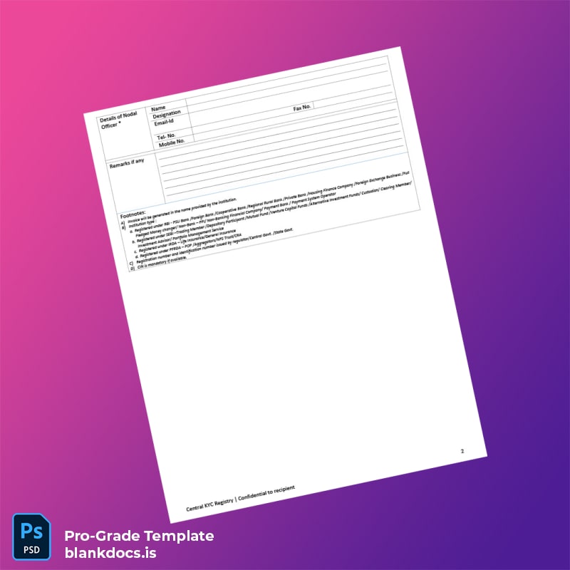 Blank India CERSAI CKYC FI Registration Form Template in Word and PDF formats page 2 Document Preview - BlankDocs