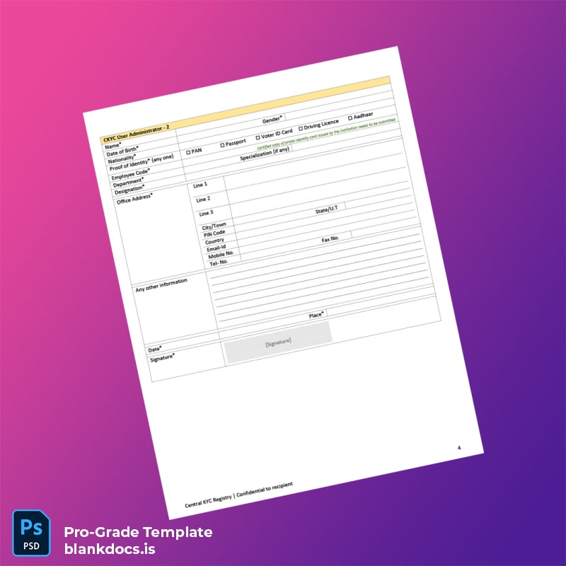 Blank India CERSAI CKYC FI Registration Form Template in Word and PDF formats page 4 Document Preview - BlankDocs