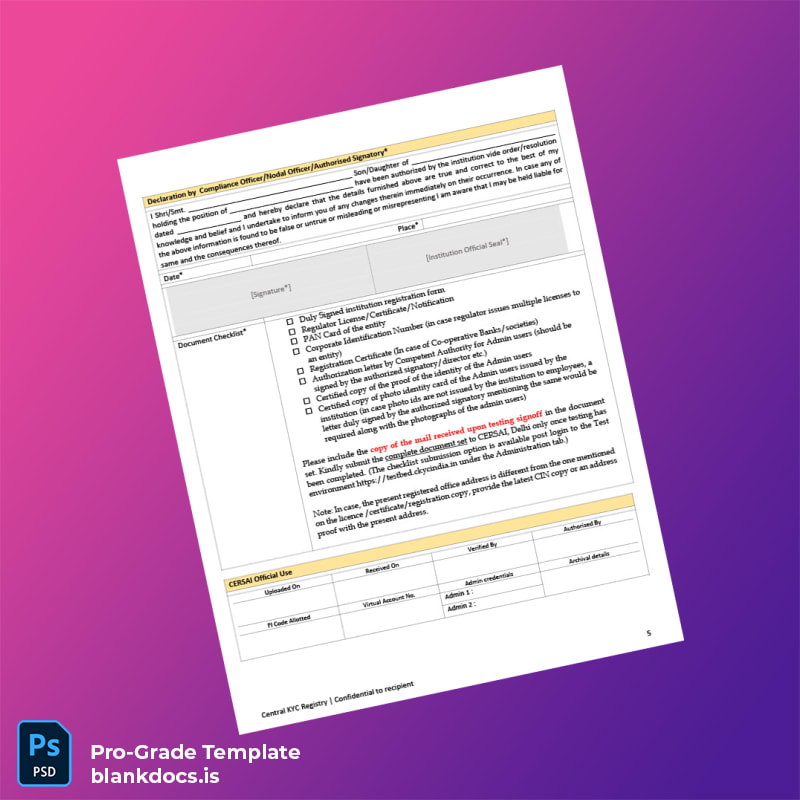 Blank India CERSAI CKYC FI Registration Form Template in Word and PDF formats page 5 Document Preview - BlankDocs