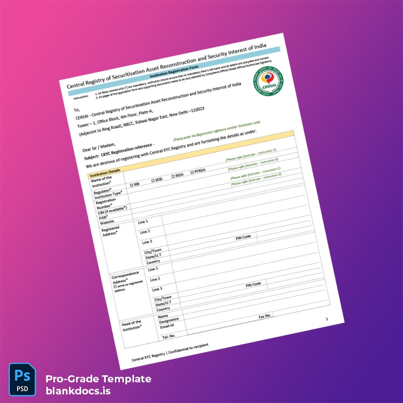 Blank India CERSAI CKYC FI Registration Form Template (Word/PDF) Document Preview - BlankDocs