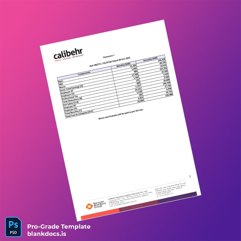 Blank India Calibehr Business Support Services Pvt Ltd Employment Verification Letter Template in Word and PDF formats page 2 Document Preview - BlankDocs