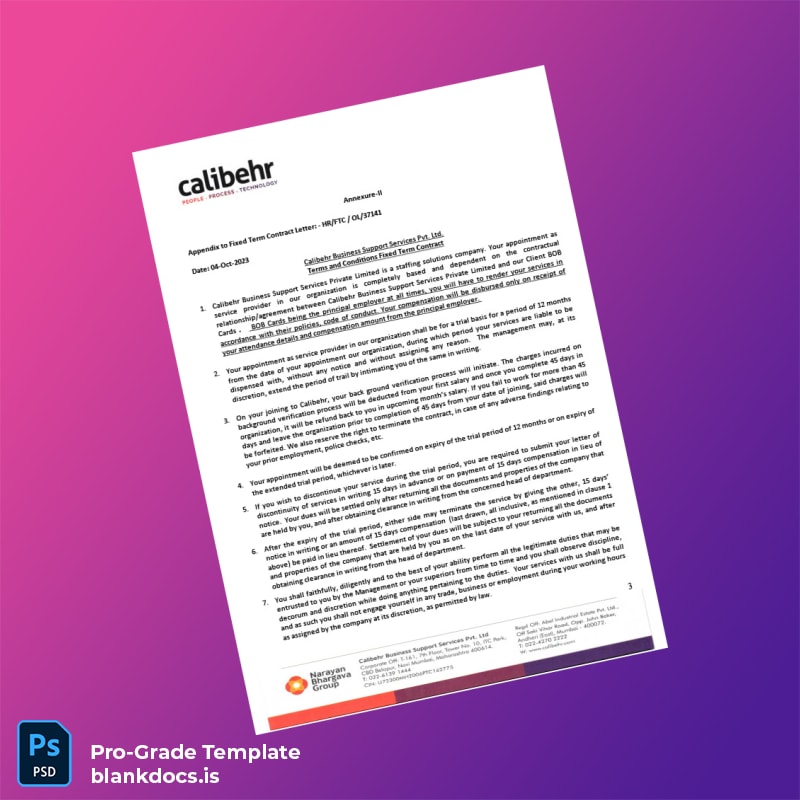 Blank India Calibehr Business Support Services Pvt Ltd Employment Verification Letter Template in Word and PDF formats page 3 Document Preview - BlankDocs