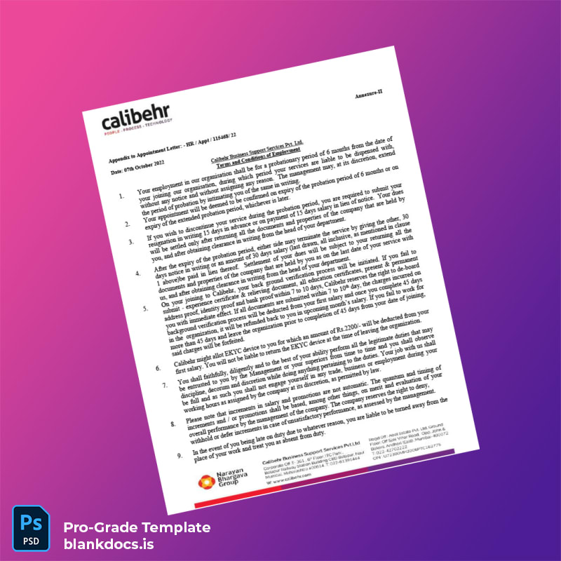 Blank India Calibehr Business Support Services Pvt Ltd Employment Verification Letter Template in Word and PDF formats page 3 Document Preview - BlankDocs