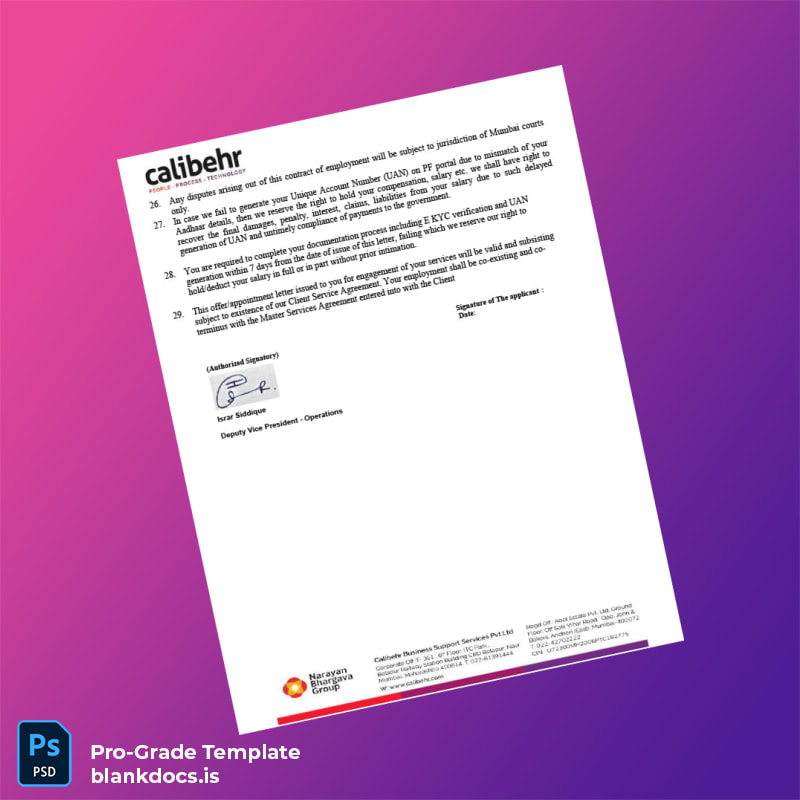 Blank India Calibehr Business Support Services Pvt Ltd Employment Verification Letter Template in Word and PDF formats page 6 Document Preview - BlankDocs