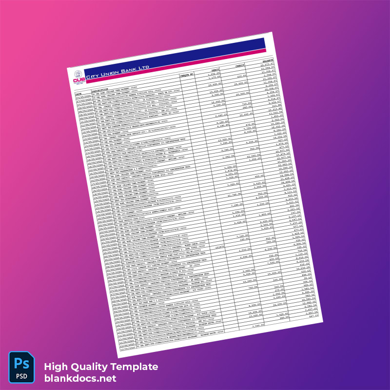 India City Union Bank Editable Bank Statement Template in Word and PDF formats page 3