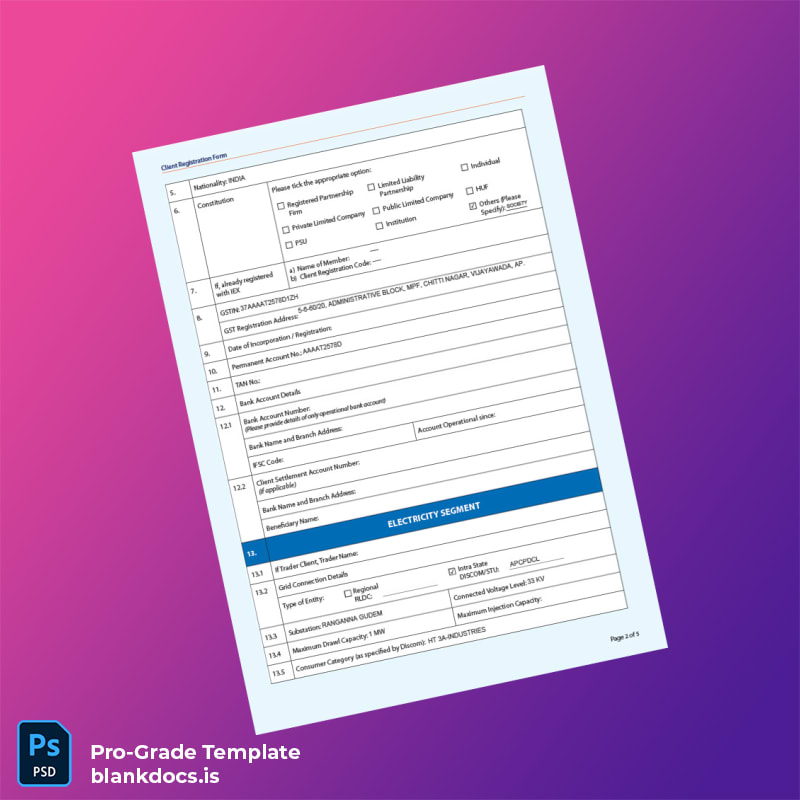 Blank India Client Registration Form Template in Word and PDF formats page 2 Document Preview - BlankDocs