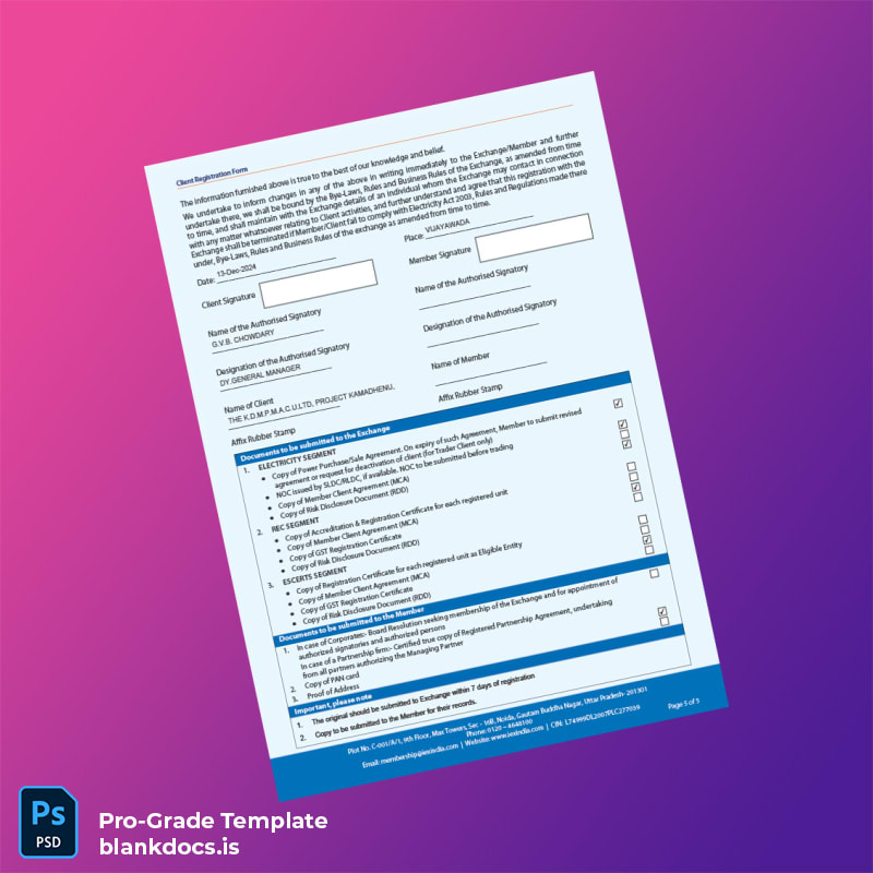 Blank India Client Registration Form Template in Word and PDF formats page 5 Document Preview - BlankDocs