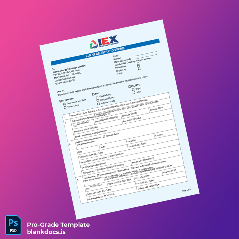 Blank India Client Registration Form Template (Word/PDF) Document Preview - BlankDocs