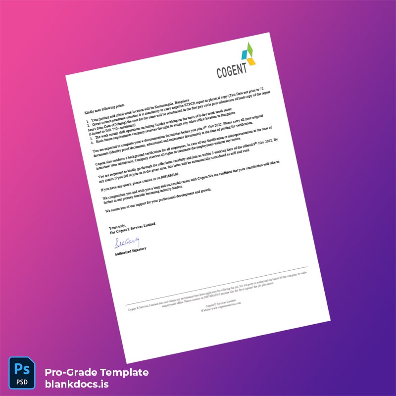 Blank India Cogent E Services Limited Employment Verification Letter Template in Word and PDF formats page 2 Document Preview - BlankDocs