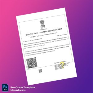 Blank India Cooperative Department Registration Certificate Template (Word/PDF) Document Preview