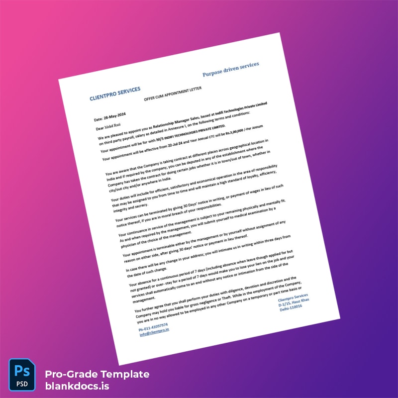 Blank India Cuentro Services Employment Verification Letter Template in Word and PDF formats page 2 Document Preview - BlankDocs