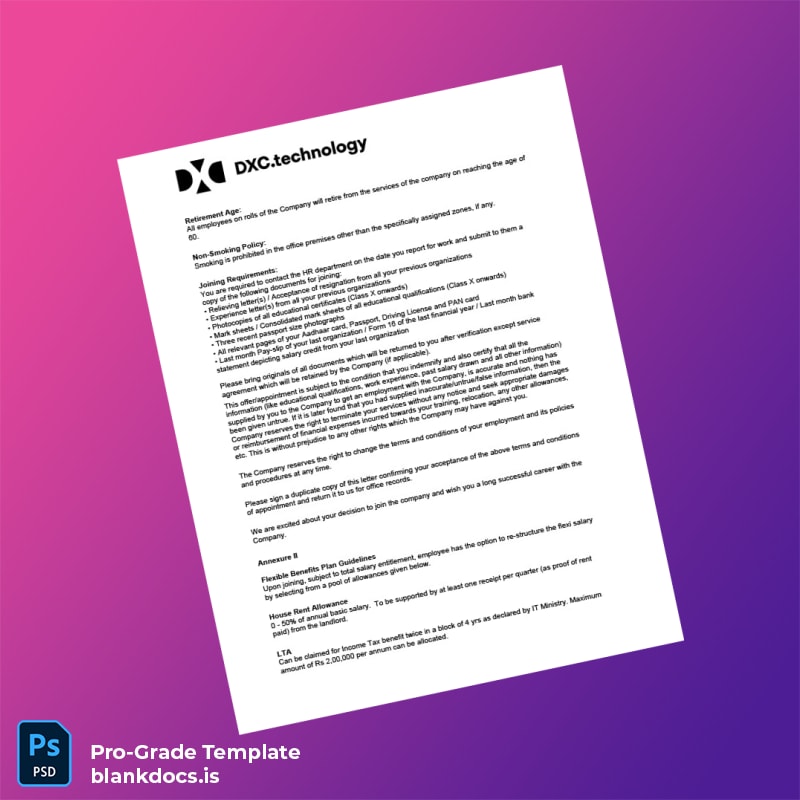 Blank India DXC Technology Employment Verification Letter Template in Word and PDF formats page 5 Document Preview - BlankDocs