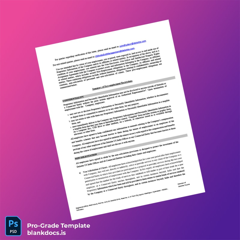 Blank India Deloitte Employment Verification Letter Template in Word and PDF formats page 2 Document Preview - BlankDocs