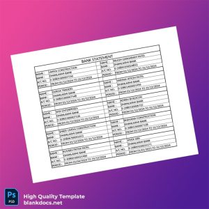 India Dhanlaxmi Bank Statement Template in Word and PDF formats
