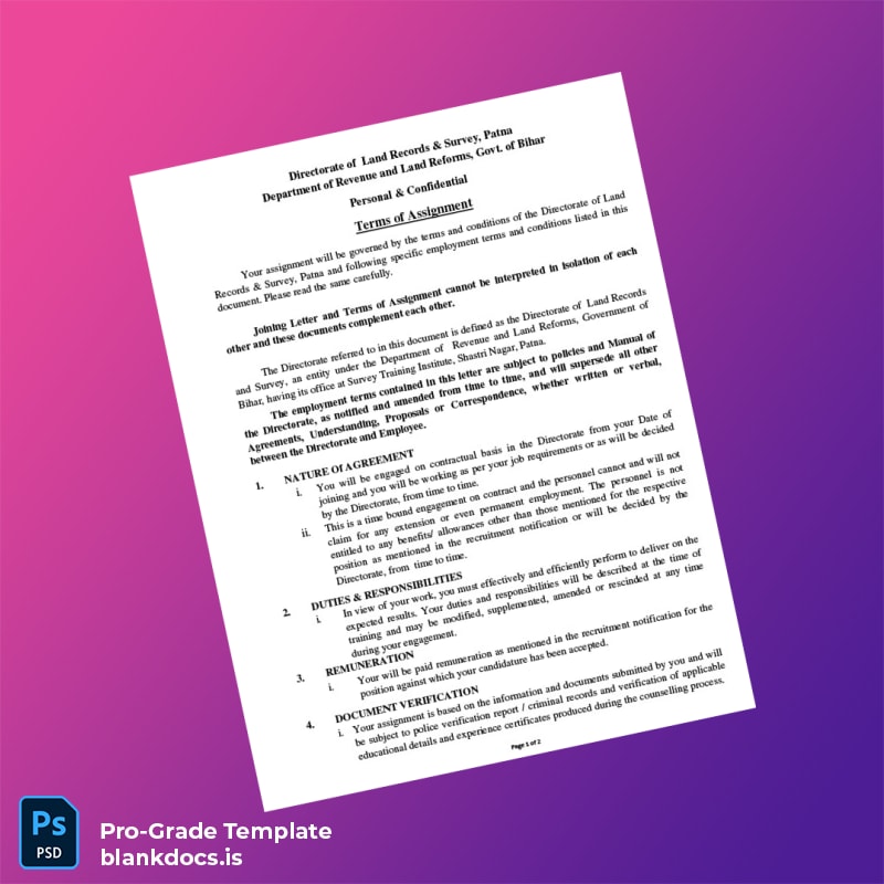 Blank India Directorate of Land Records Survey Employment Verification Letter Template in Word and PDF formats page 3 Document Preview - BlankDocs
