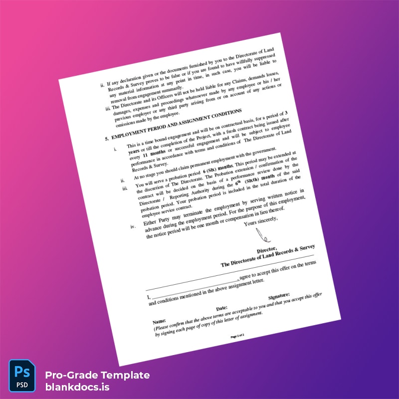 Blank India Directorate of Land Records Survey Employment Verification Letter Template in Word and PDF formats page 4 Document Preview - BlankDocs