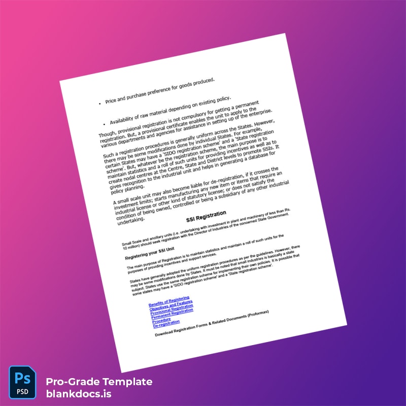 Blank India District Industries Centre Registration Certificate Template in Word and PDF formats page 3 Document Preview - BlankDocs